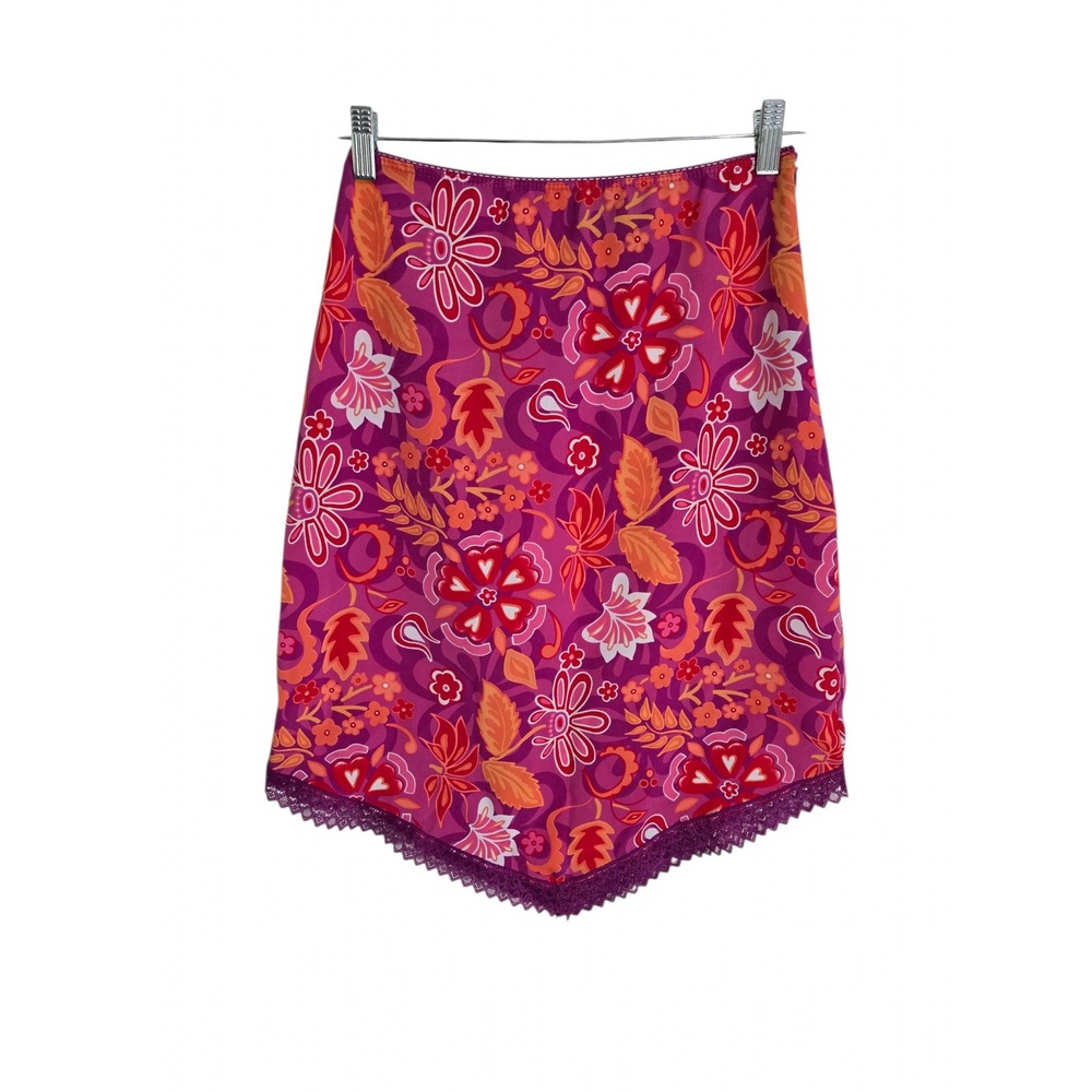 Xhilaration Pink Floral Handkerchief Hem Mini Skirt Lace Trim Y2K Small XH2700